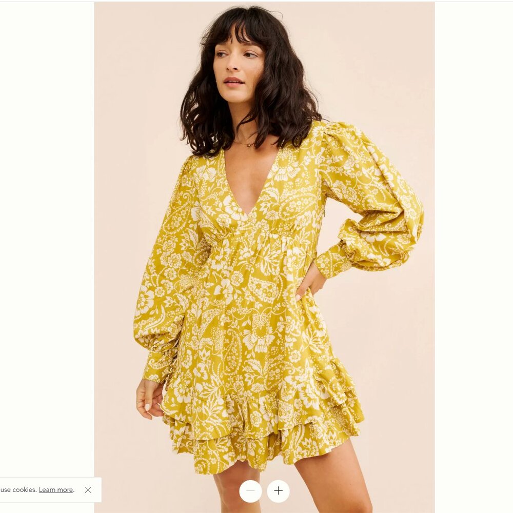Anthropologie Maeve V-Neck Frill Puff Sleeve Mini Dress